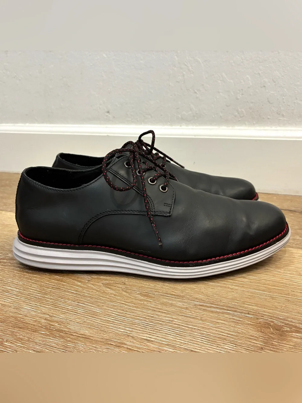 Cole Haan Original Grand Plain Toe Derby Shoes Black Matte Leather Men’s 8 W